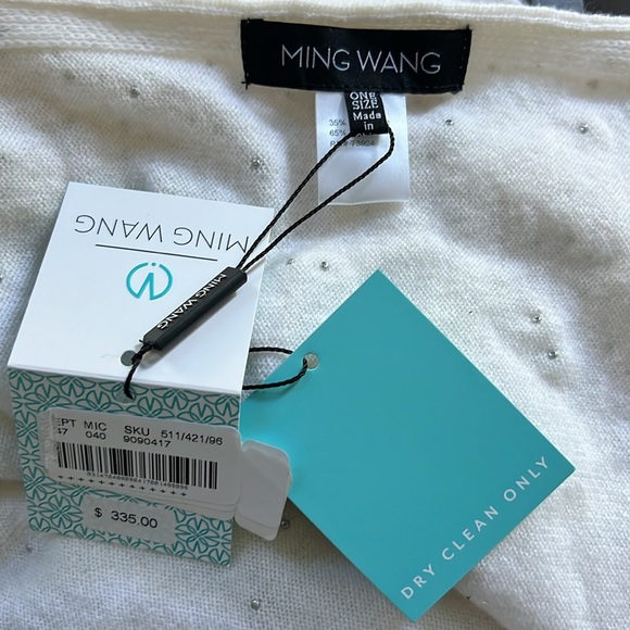 Ming Wang Faux Pearl Embellished Cashmere Wool Blend Boat Neck Poncho - Picture 13 of 13